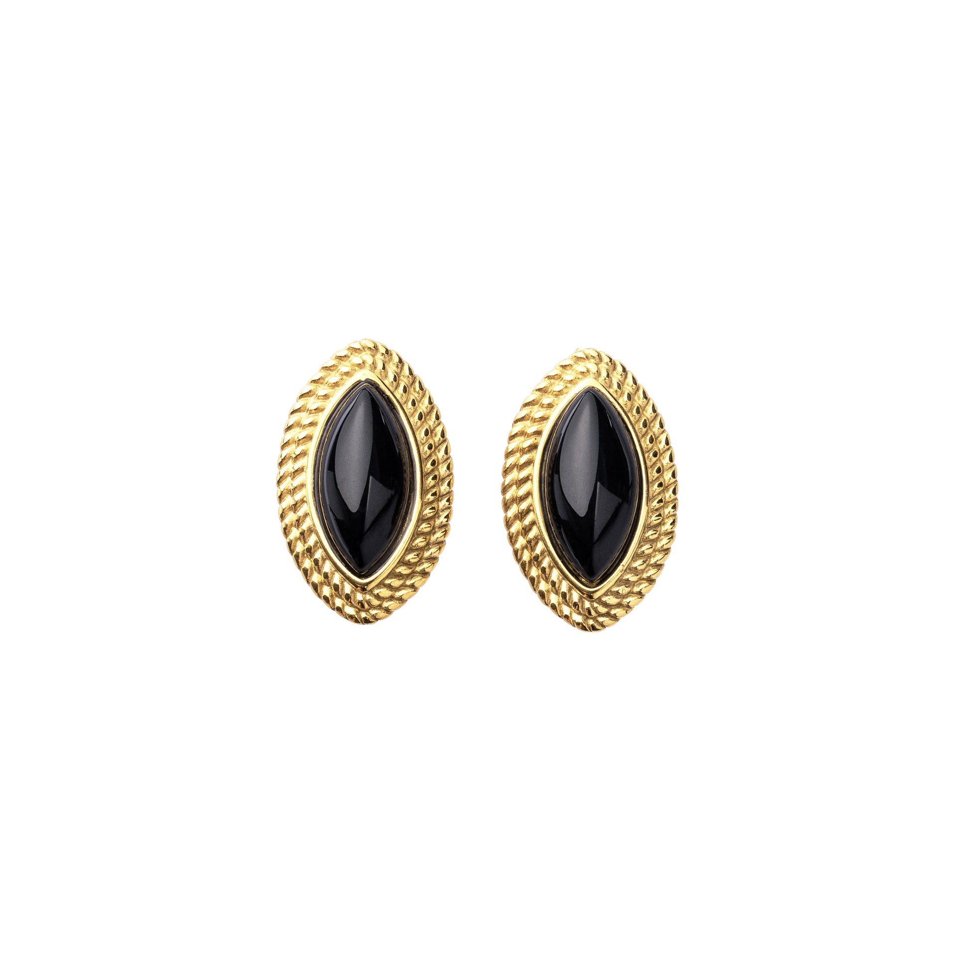 Gold Earrings with Black Pendant 